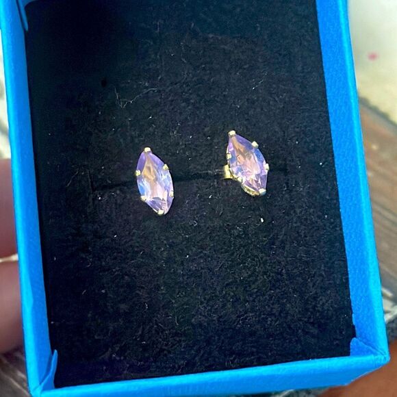 Pink/Purple Marquis Sapphire Earrings set in 14k